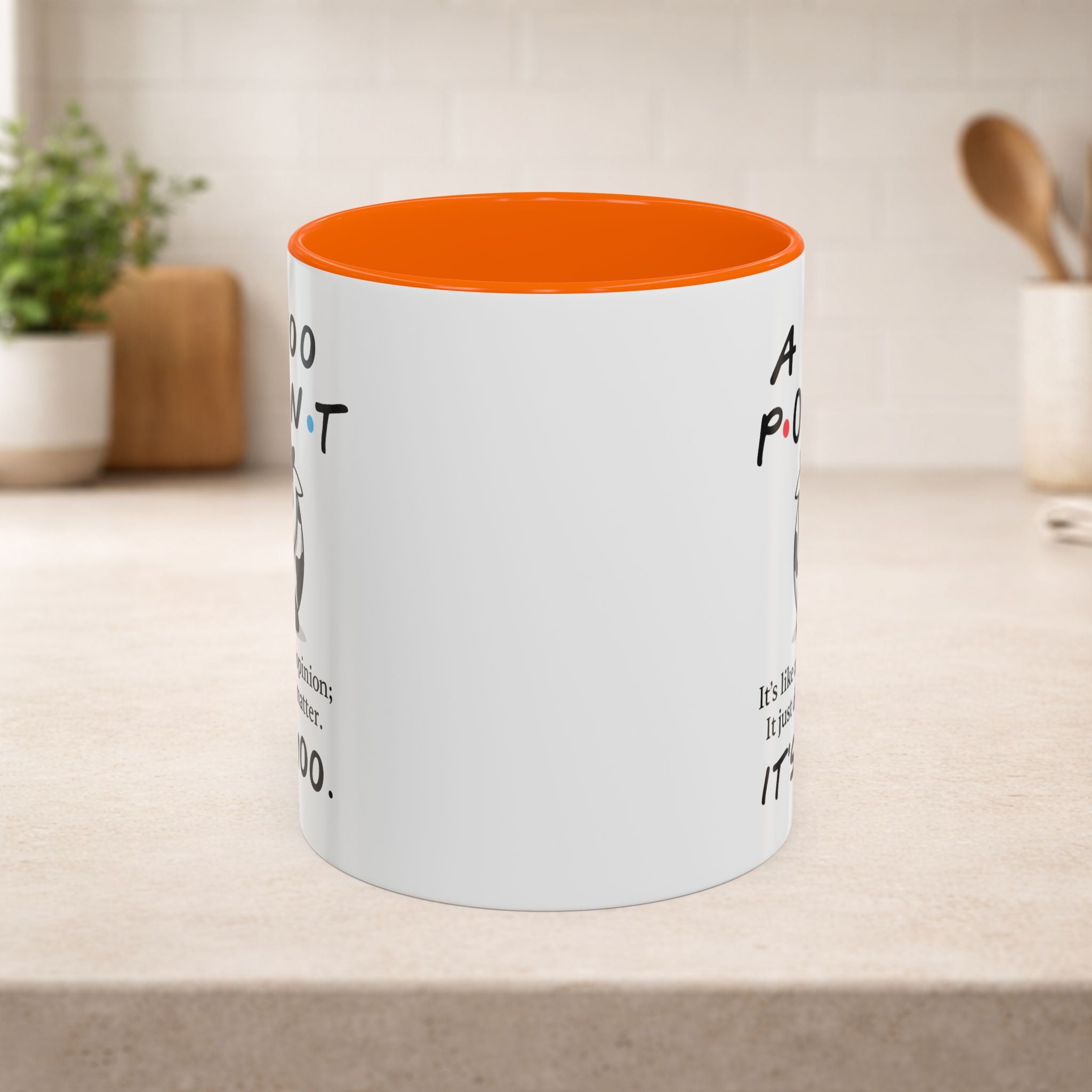 Friends Moo Point Mug by Printify featuring a humorous cow-themed design for coffee or tea enjoyment.