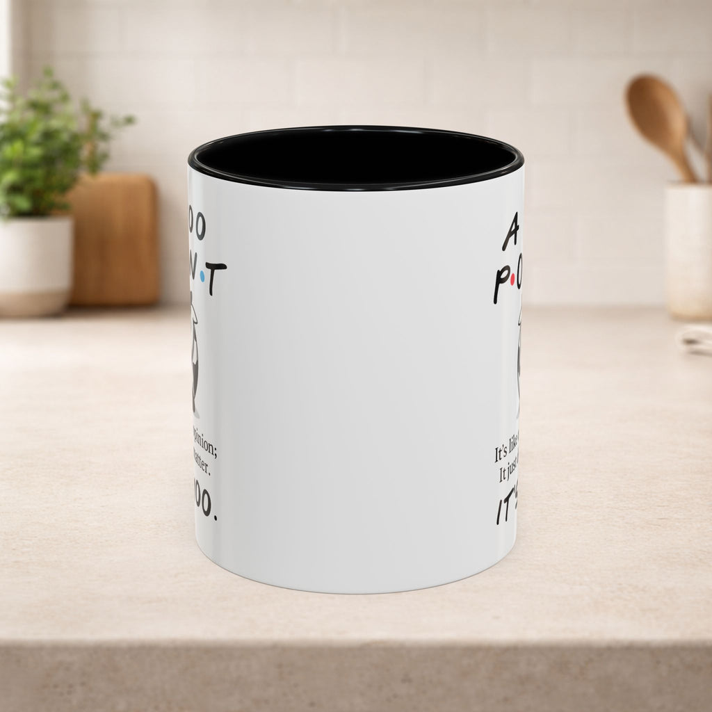 Friends Moo Point Mug featuring a humorous cow graphic, perfect for coffee lovers and fans of funny cow-themed mugs.