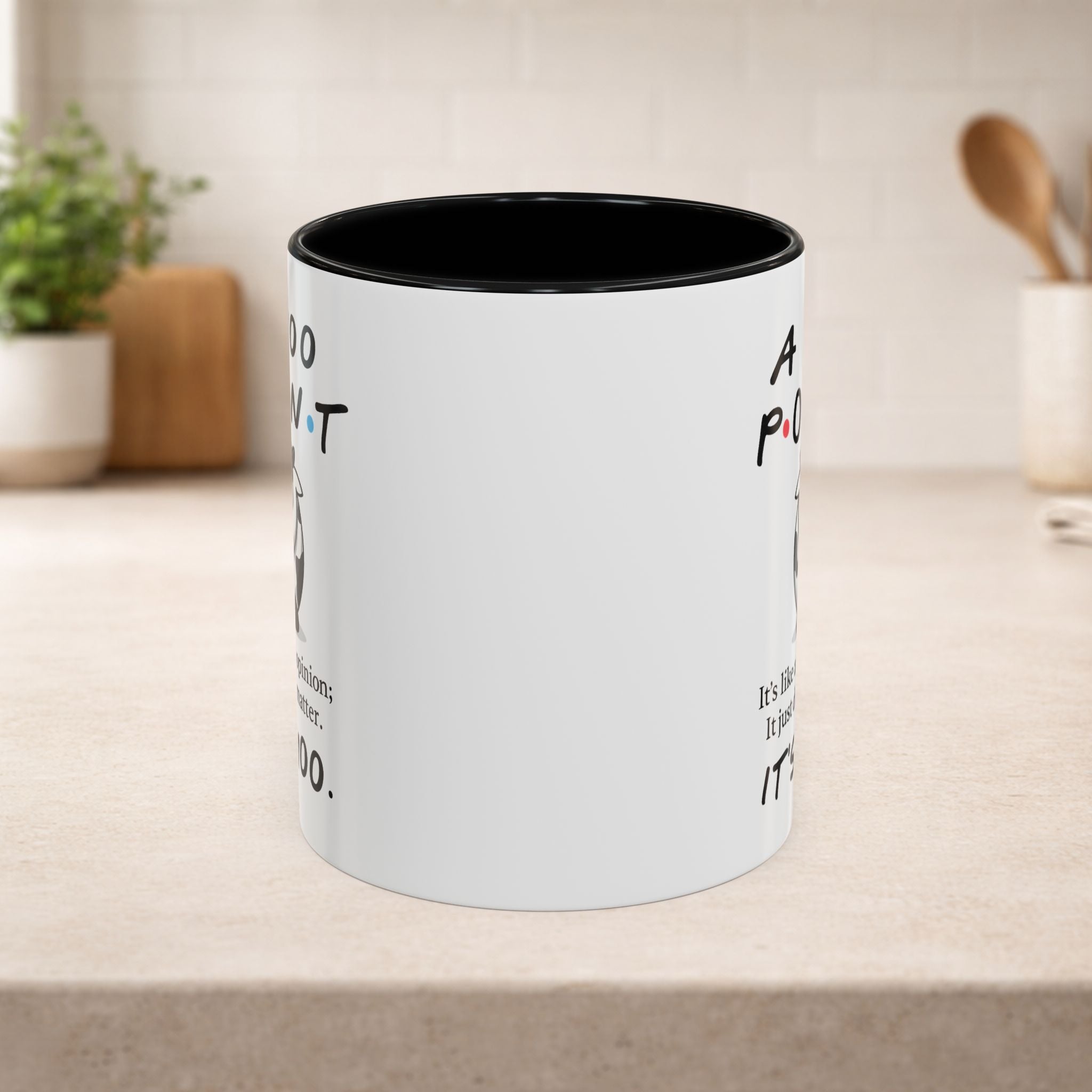 Friends Moo Point Mug featuring a humorous cow graphic, perfect for coffee lovers and fans of funny cow-themed mugs.