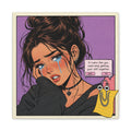 Retro sad girl pop art canvas print featuring bold text and vibrant colors, ideal for modern home decor.