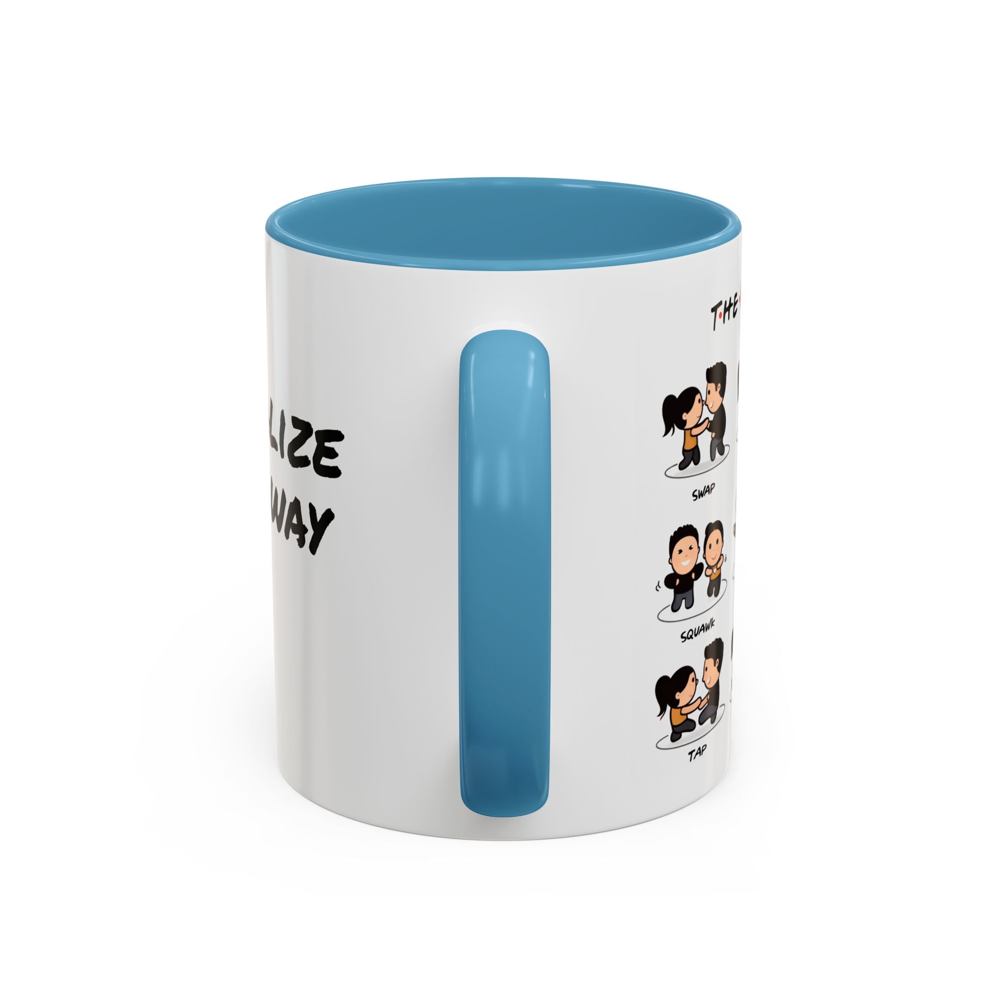Friends-inspired funny "The Routine" accent coffee mug by Printify with a humorous design on white ceramic.