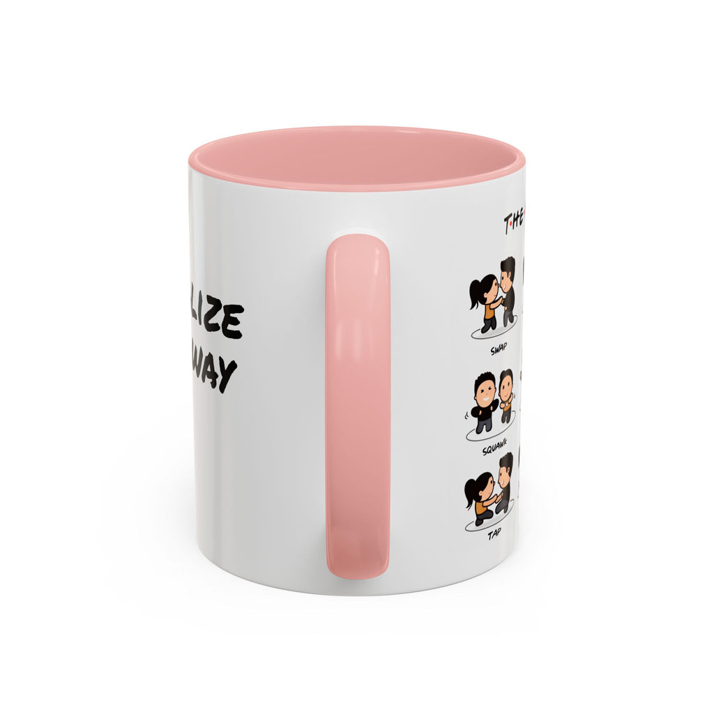 Friends-inspired funny "The Routine" accent coffee mug with a humorous quote, featuring a classic ceramic mug design.