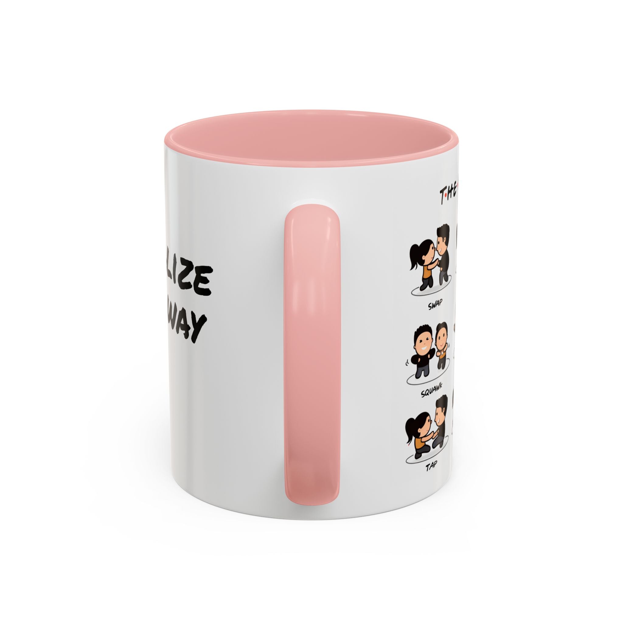 Friends-inspired funny "The Routine" accent coffee mug with a humorous quote, featuring a classic ceramic mug design.