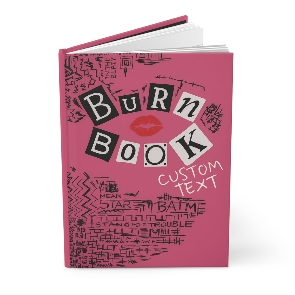 Personalized pink Y2K aesthetic burn book journal by Printify with custom cover design, ideal for writing and note-taking.