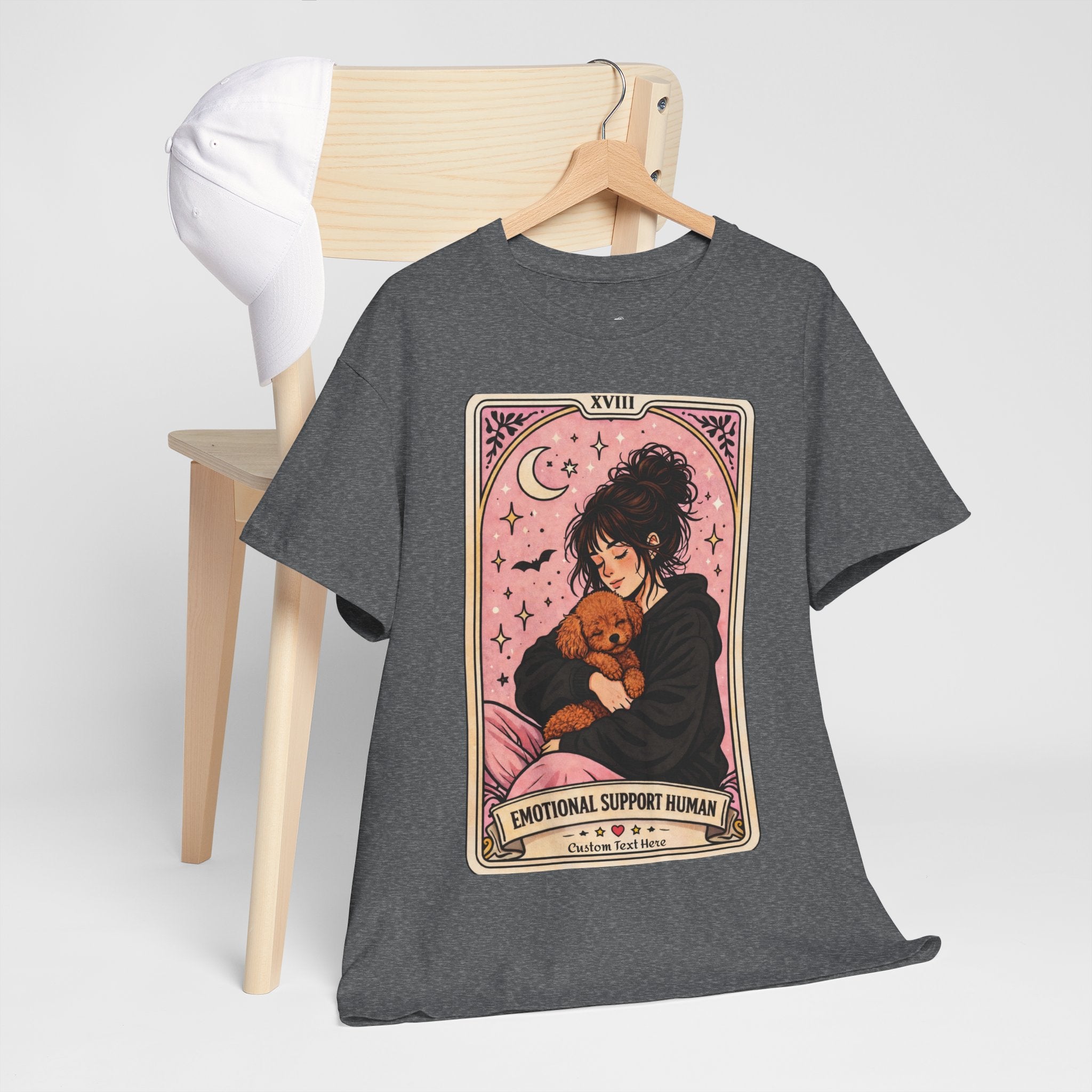 Personalized emotional support T-shirt featuring a humorous dog mom and tarot aesthetic design, perfect for poodle moms and anxiety comfort.