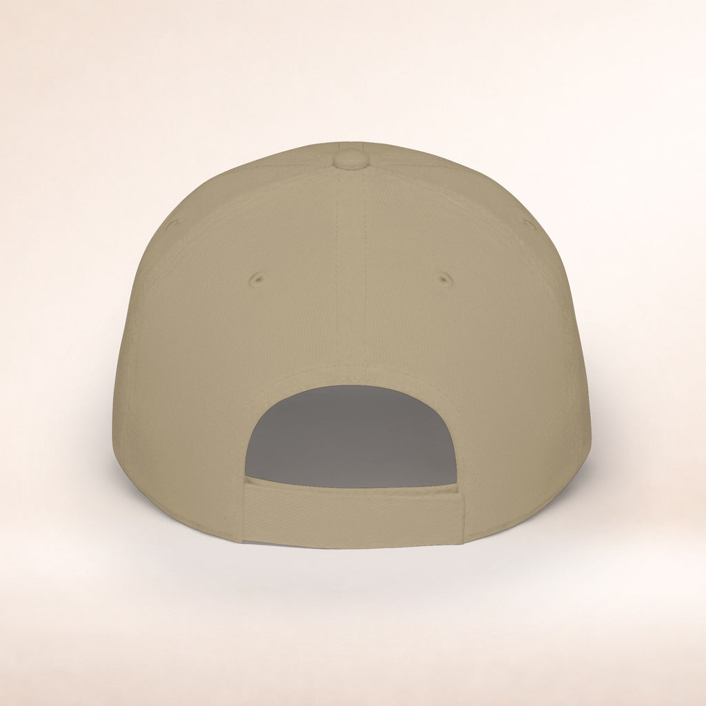 Black low profile baseball cap with embroidered humorous message "My Husband Thinks I'm At Pilates" by Printify, casual and stylish.