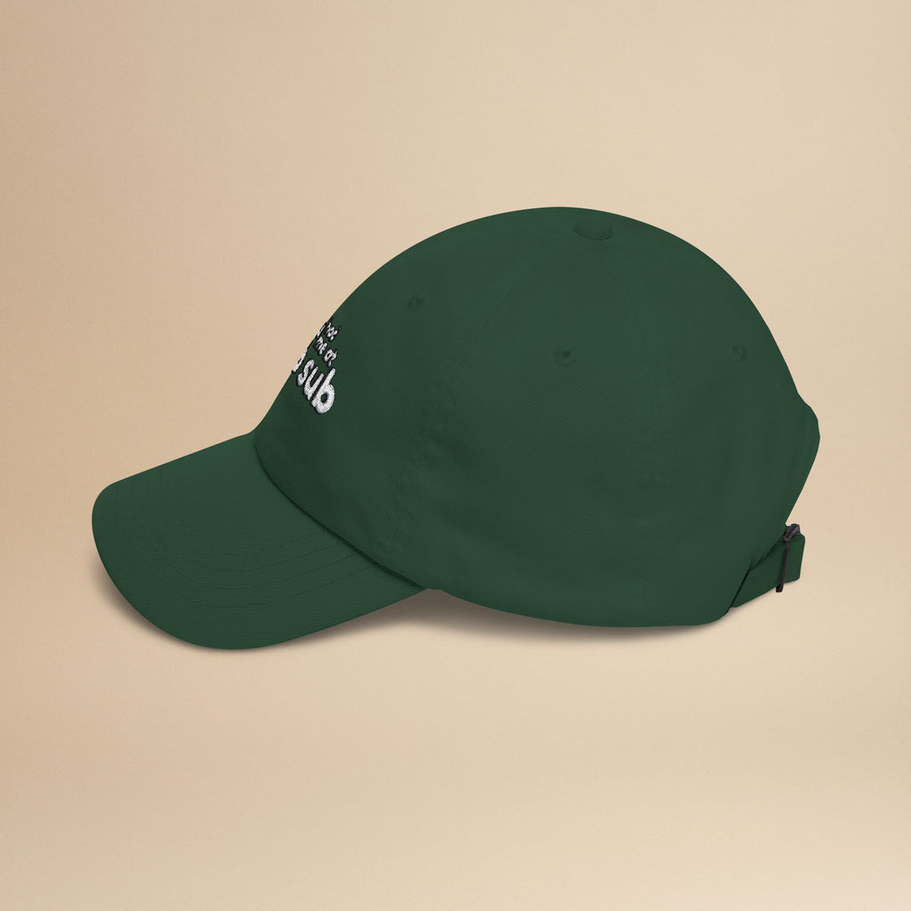 Black cotton hat with embroidered "You Had Me At Pub Sub" slogan, Florida Pub Sub Sandwich Cap by Printify.