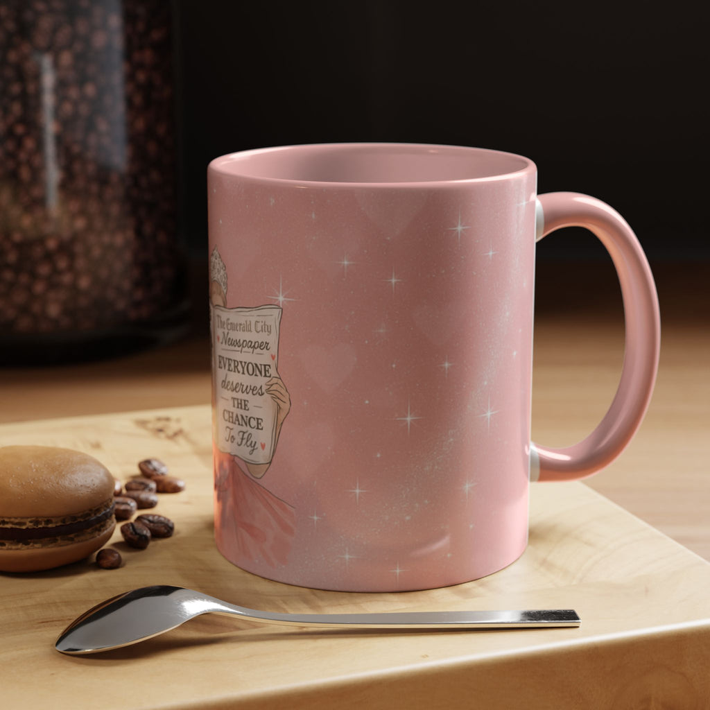 Pink "Everyone Deserves to Fly" coffee mug for music fans, featuring a musical theme and printed design by Printify.