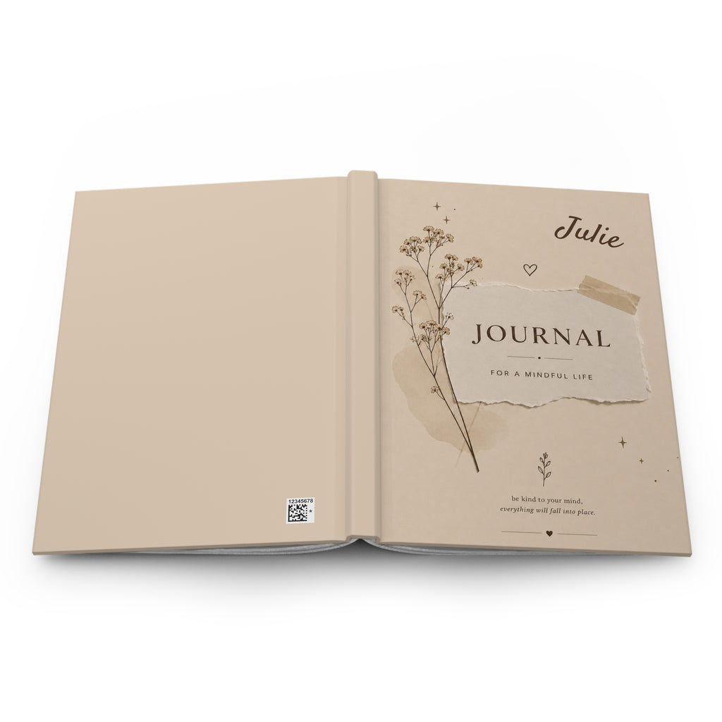 Personalized Neutral Aesthetic Journal, Custom Name Notebook, Minimalist Beige Floral Journal, Mindfulness Diary Gift for Women