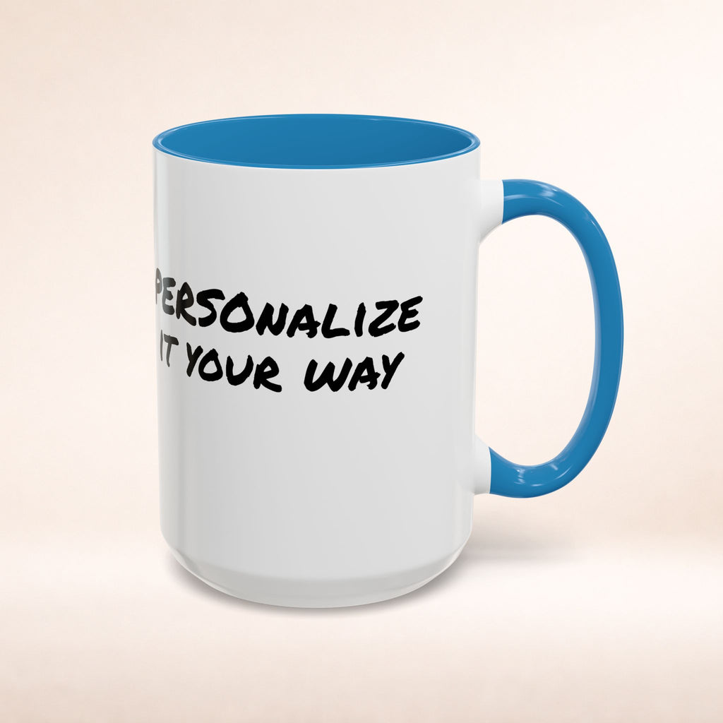 Friends-inspired funny "The Routine" accent coffee mug by Printify, featuring a humorous quote and vibrant design.