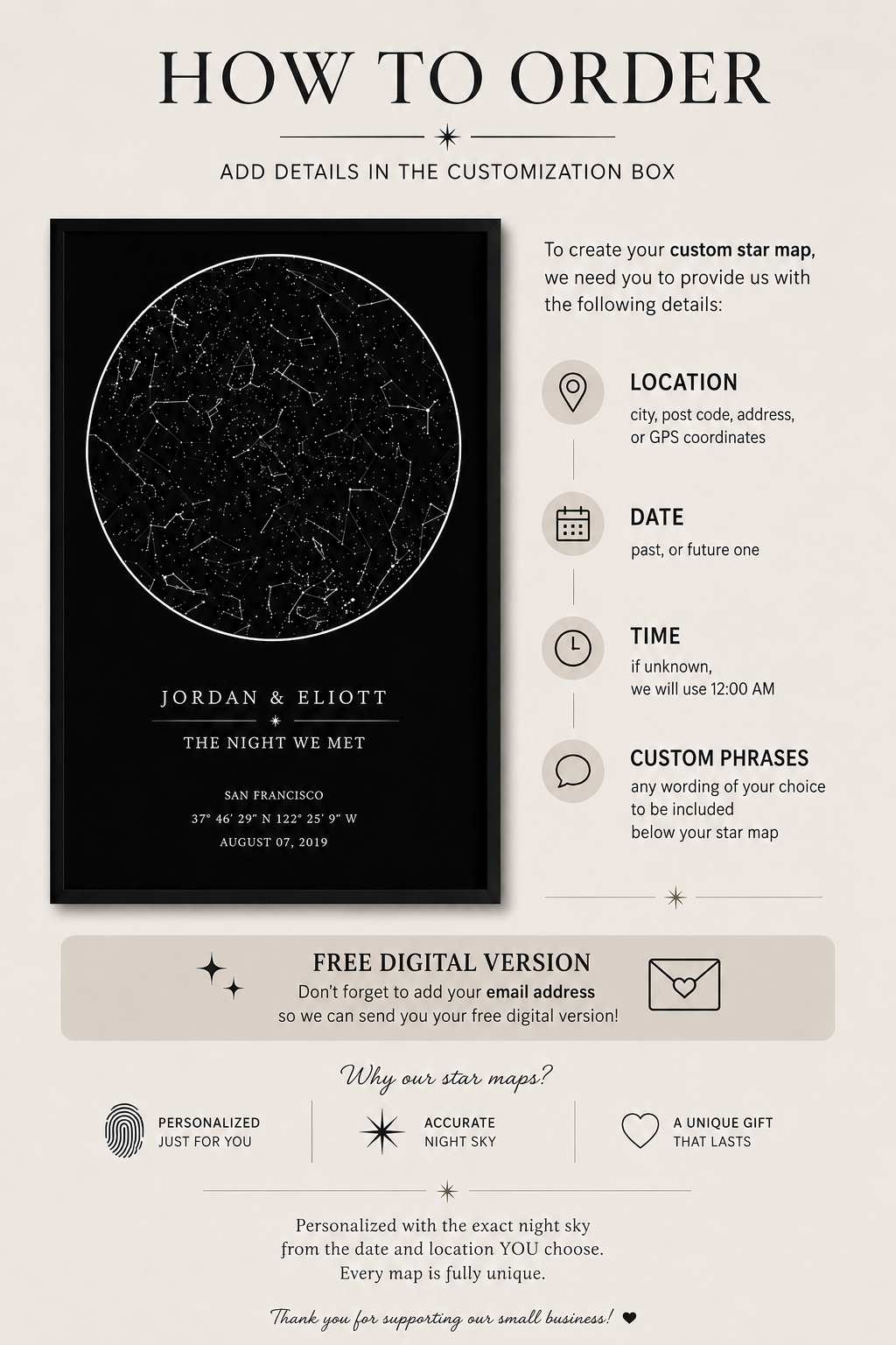 Custom star map journal with night sky cover, featuring celestial designs and personalized night sky details for a unique writing notebook.