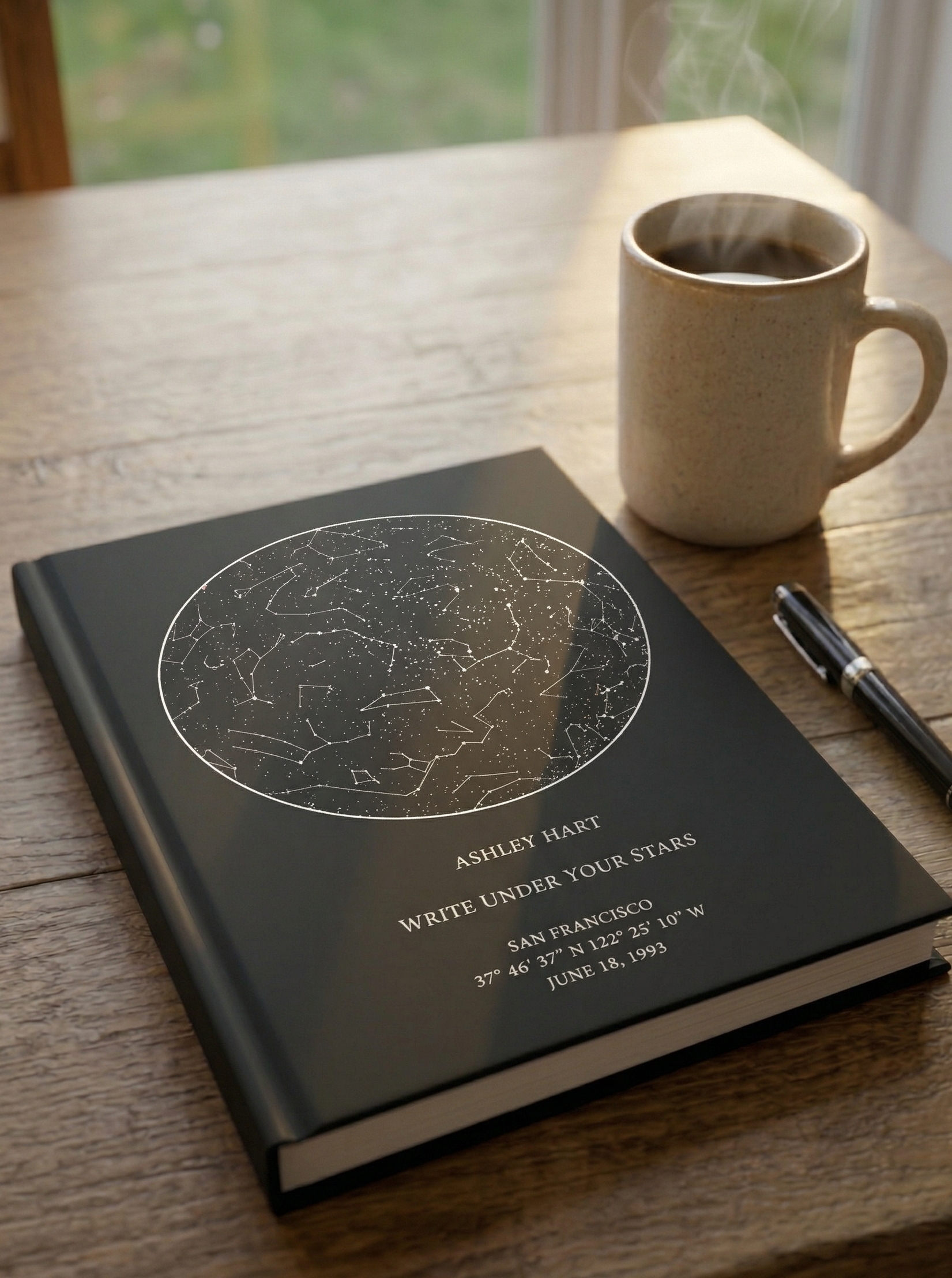 Custom star map journal featuring a Gemini constellation design, ideal for night sky enthusiasts and personalized gift-giving.